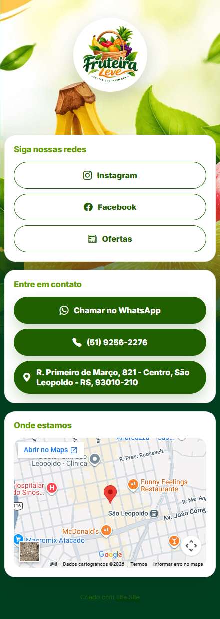 Exemplo de Lite Site para fruteira